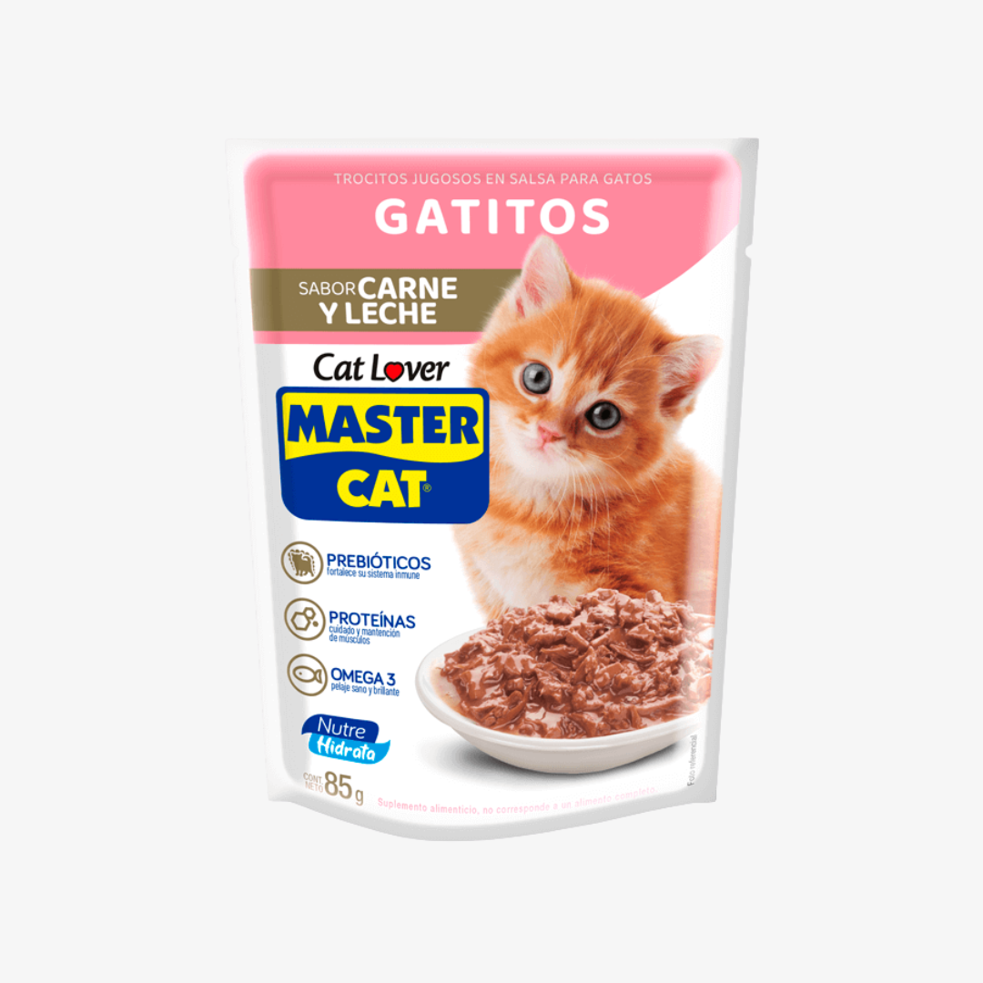 Sobres de Alimento Húmedo Master Cat Gatitos Carne y leche 85g
