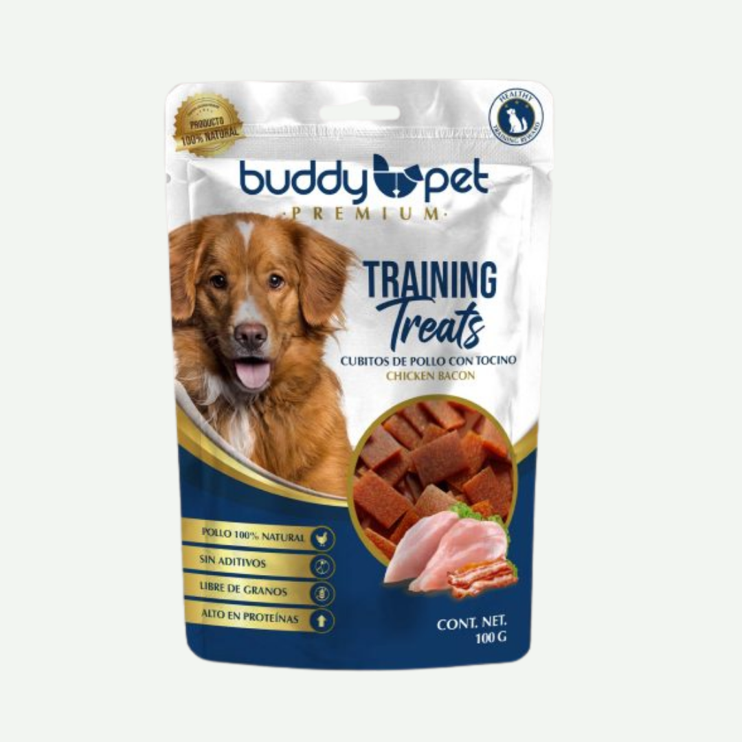 Snack Cubitos de pollo con tocino 100g - BuddyPets