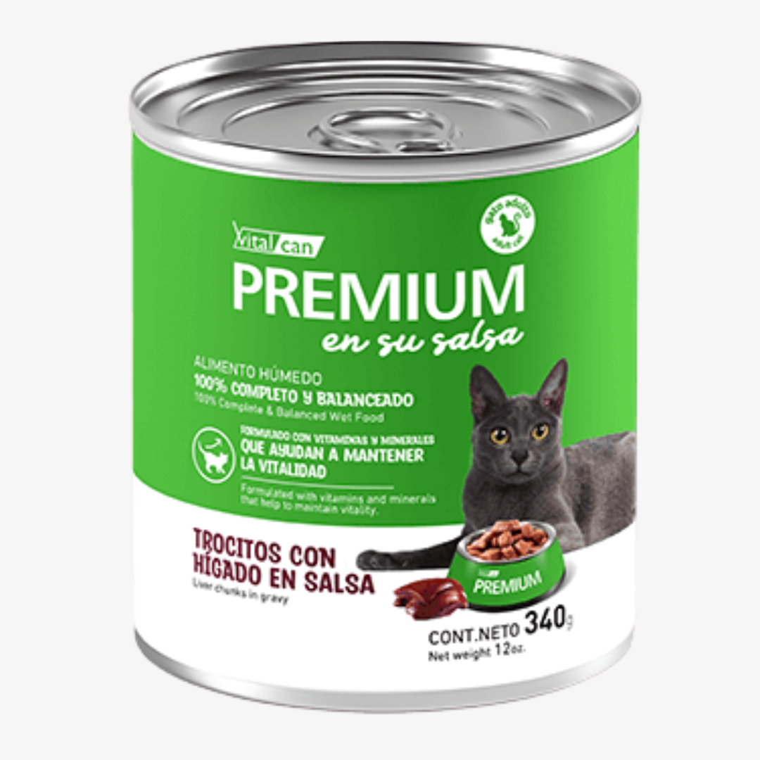 Lata Vitalcan Premium Gato Trocitos Hígado en Salsa 340GR