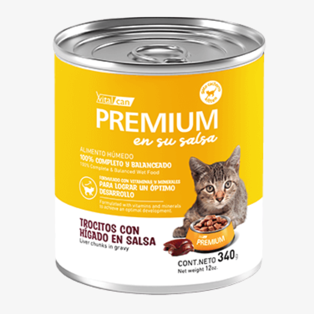 Lata Vitalcan Premium Gatitos Trocitos Hígado en Salsa 340 GR