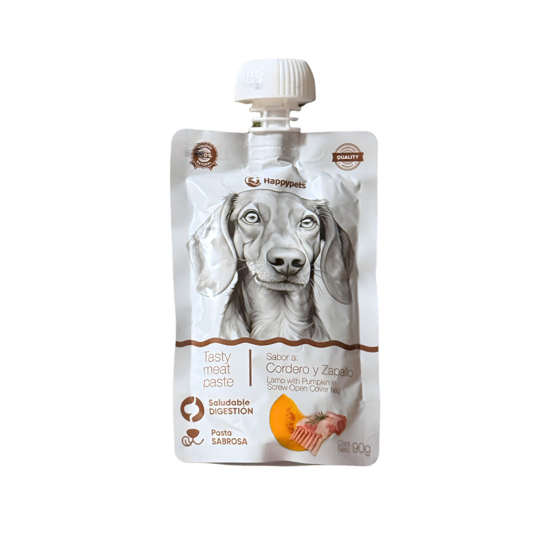 Snack Pasta liquida sabor Zapallo/Cordero HAPPYPETS 90GR