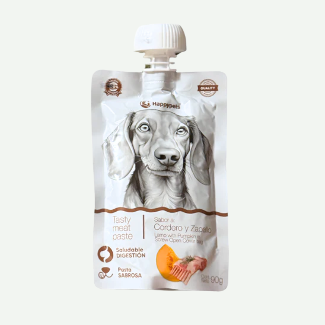 Snack Pasta liquida sabor Zapallo/Cordero HAPPYPETS 90GR